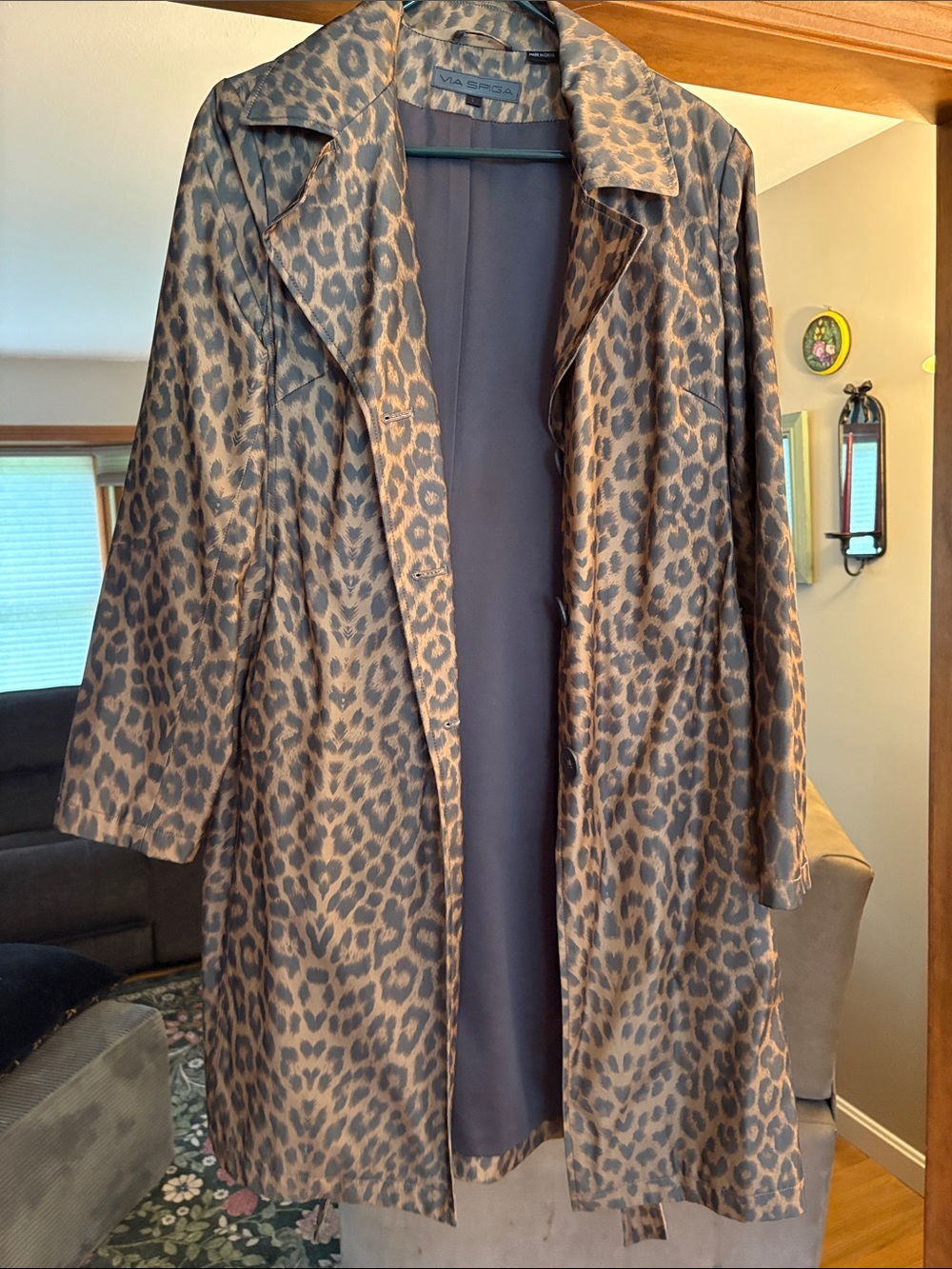 Via Spiga Brown and Black Leopard Print Coat